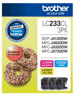 Brother-LC233-Combo-Pk-CMY-Genuine Brother LC-233 Cyan, Magenta, Yellow 3 Pack Ink Cartridges (Genuine) Brother-LC233-Combo-Pk-CMY-Genuine Brother LC-233 Cyan, Magenta, Yellow 3 Pack Ink Cartridges (Genuine)